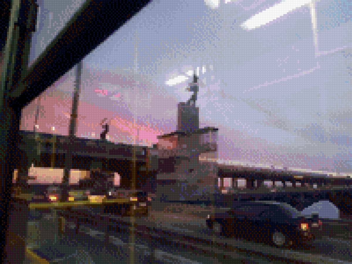 Мост метро - город, вечер - предпросмотр