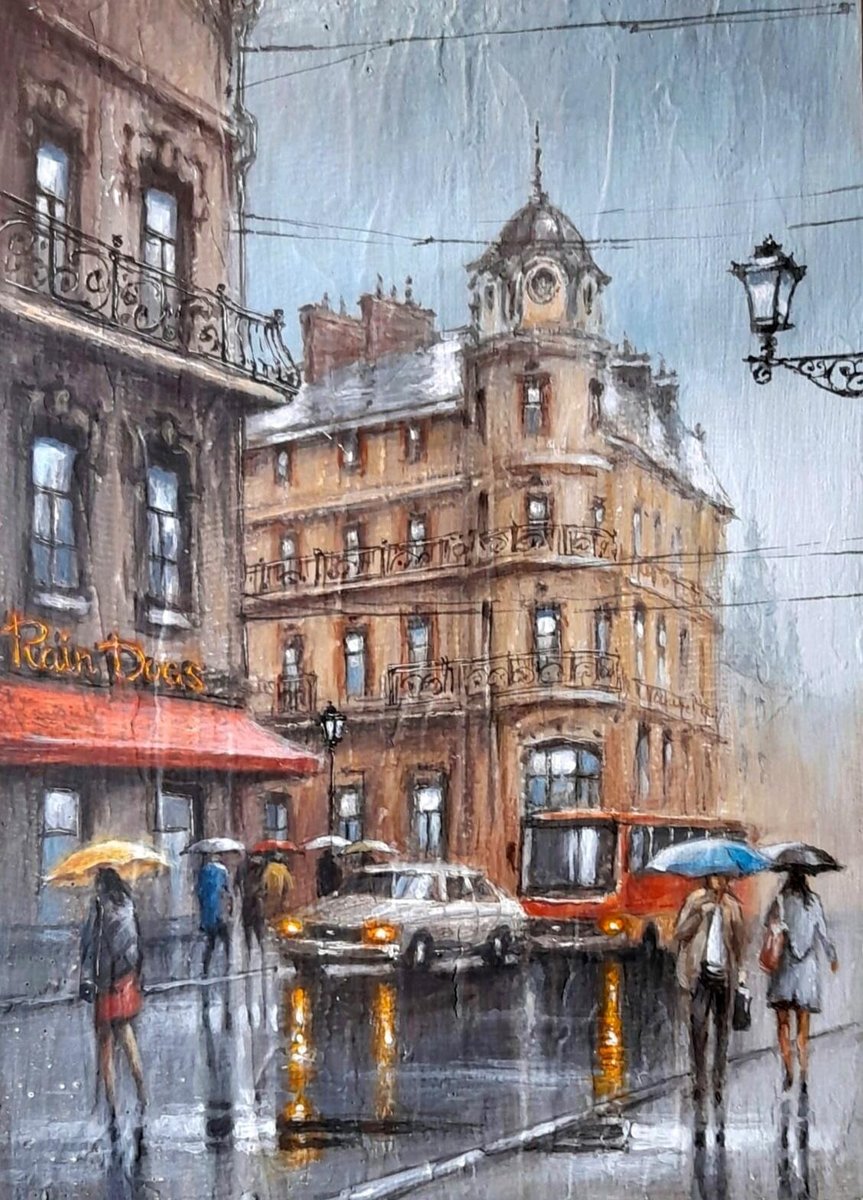 Дождь - люди, зонт, транспорт, улица, город - оригинал