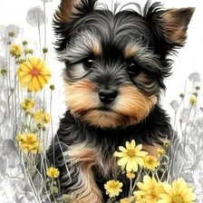 Схема вышивки «пес в цветах»