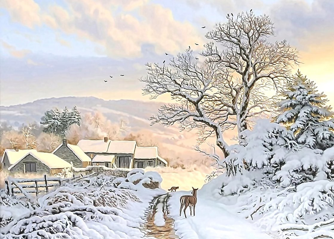 №2691647 - зима, деревня, животные - оригинал