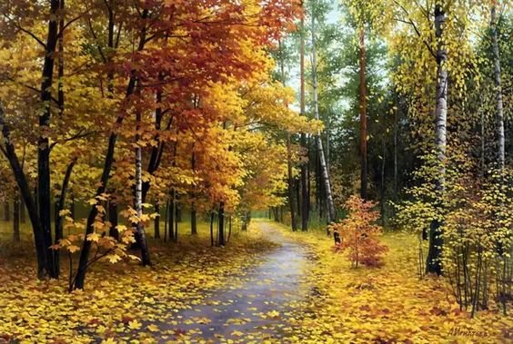 Дорога в осень - живопись, деревья, пейзаж, осень - оригинал