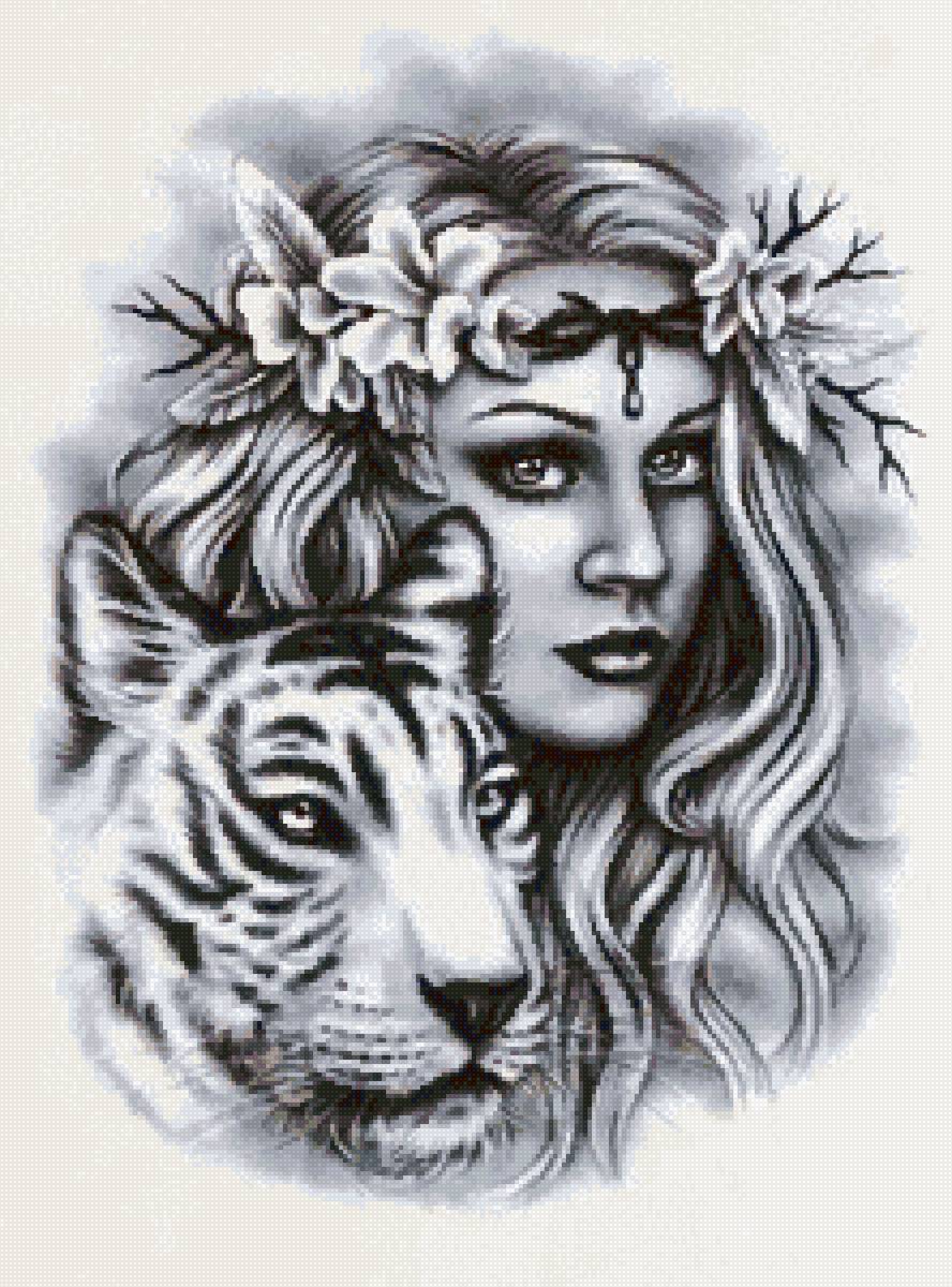 девушка и тигр - предпросмотр