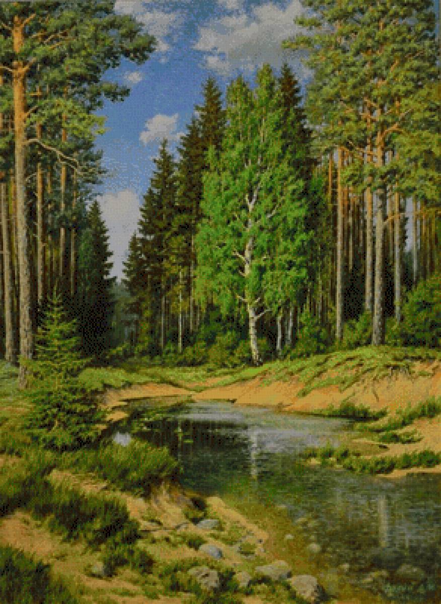 Лесной ручей - лето, лес, пейзаж, ручей - предпросмотр