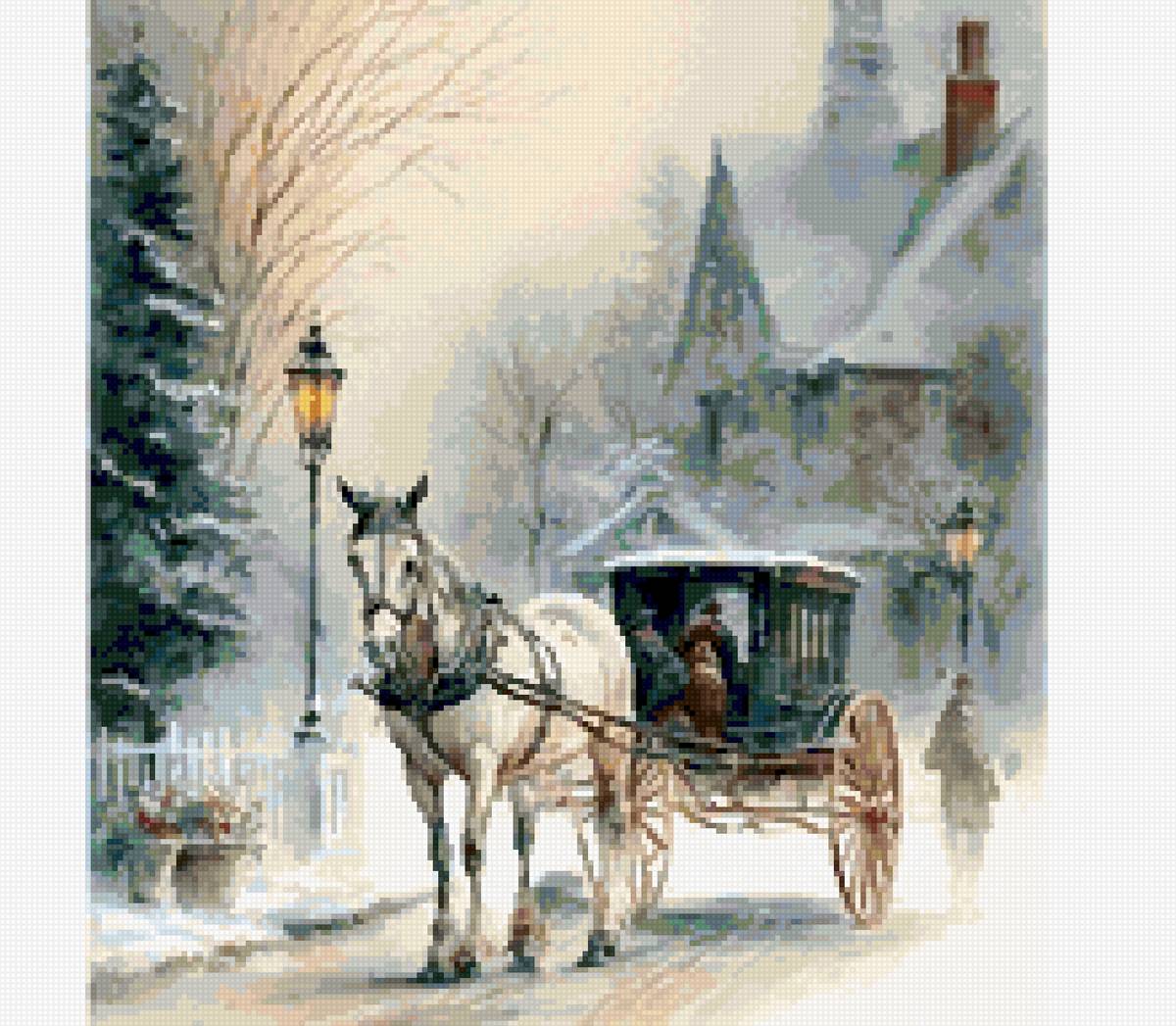 منظره - زمستان،برف،منظره،اسب،کالسکه،کریسمس - предпросмотр