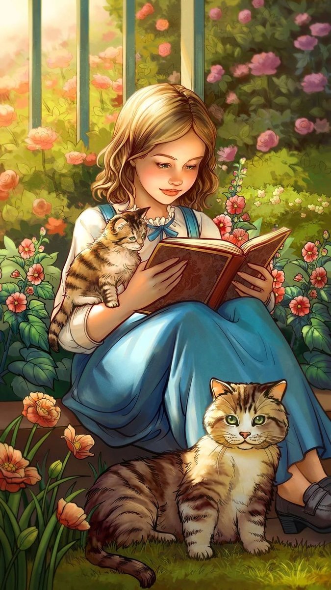 Девочка и кот - книга, девочка, кошка - оригинал