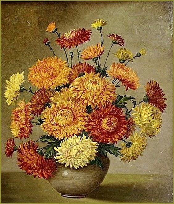 Букет хризантем - букет, цветы, живопись, хризантемы - оригинал