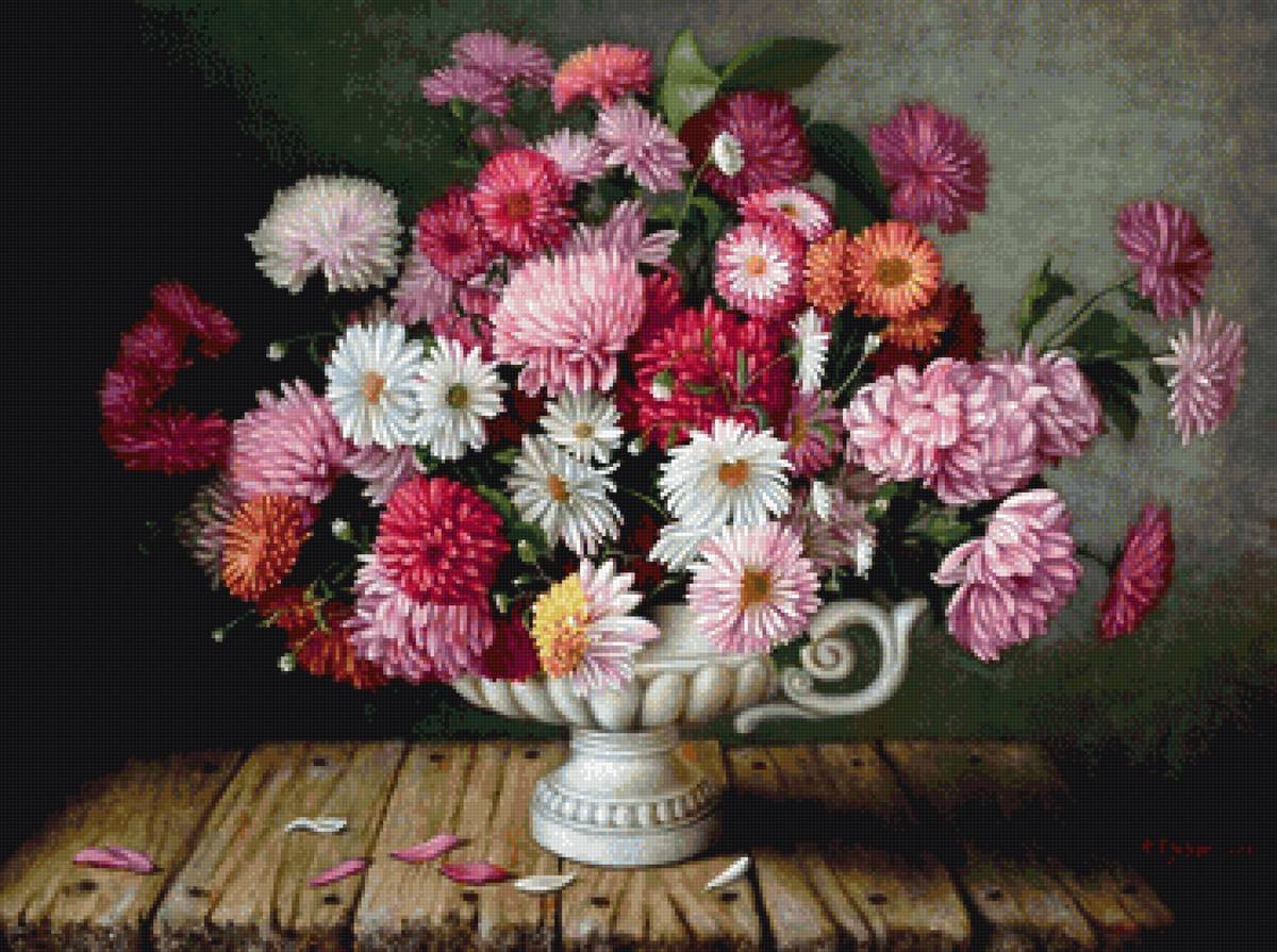 Букет хризантем - живопись, хризантемы, цветы, букет - предпросмотр