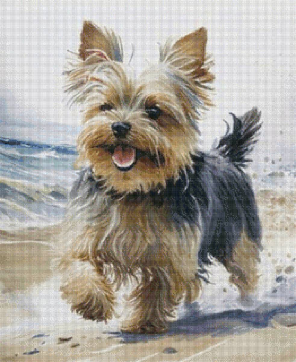 Прогулка у моря - живопись, домашние животные, собака - предпросмотр