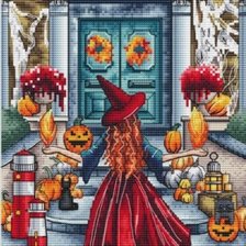 Схема вышивки «Bruja en la puerta halloween»