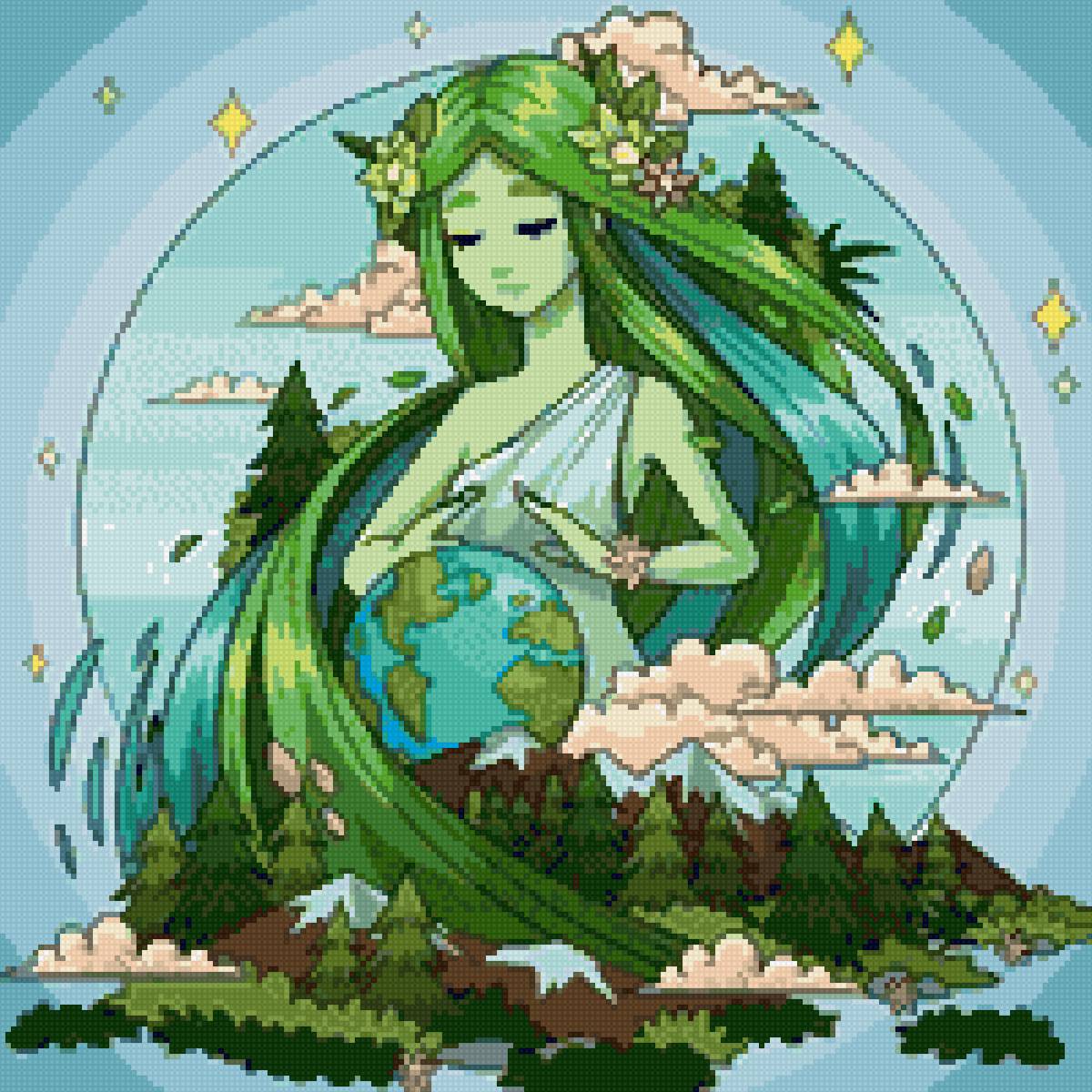 Девушка-Земля - природа, девушка, земля, планета, картина - предпросмотр