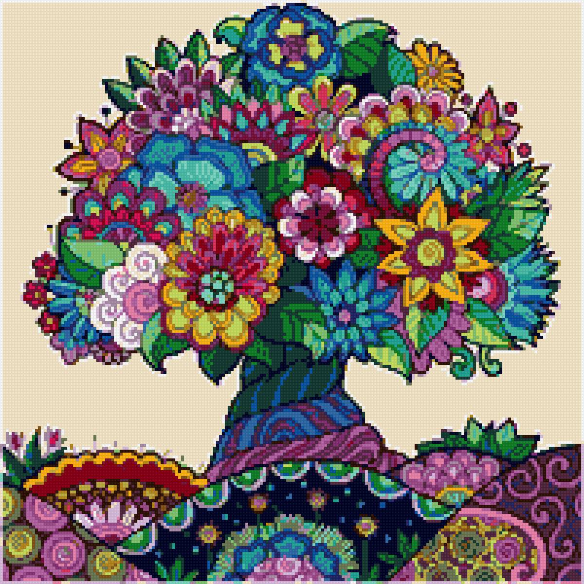 Дерево цветов - дерево, иллюстрация, детское, цветы - предпросмотр