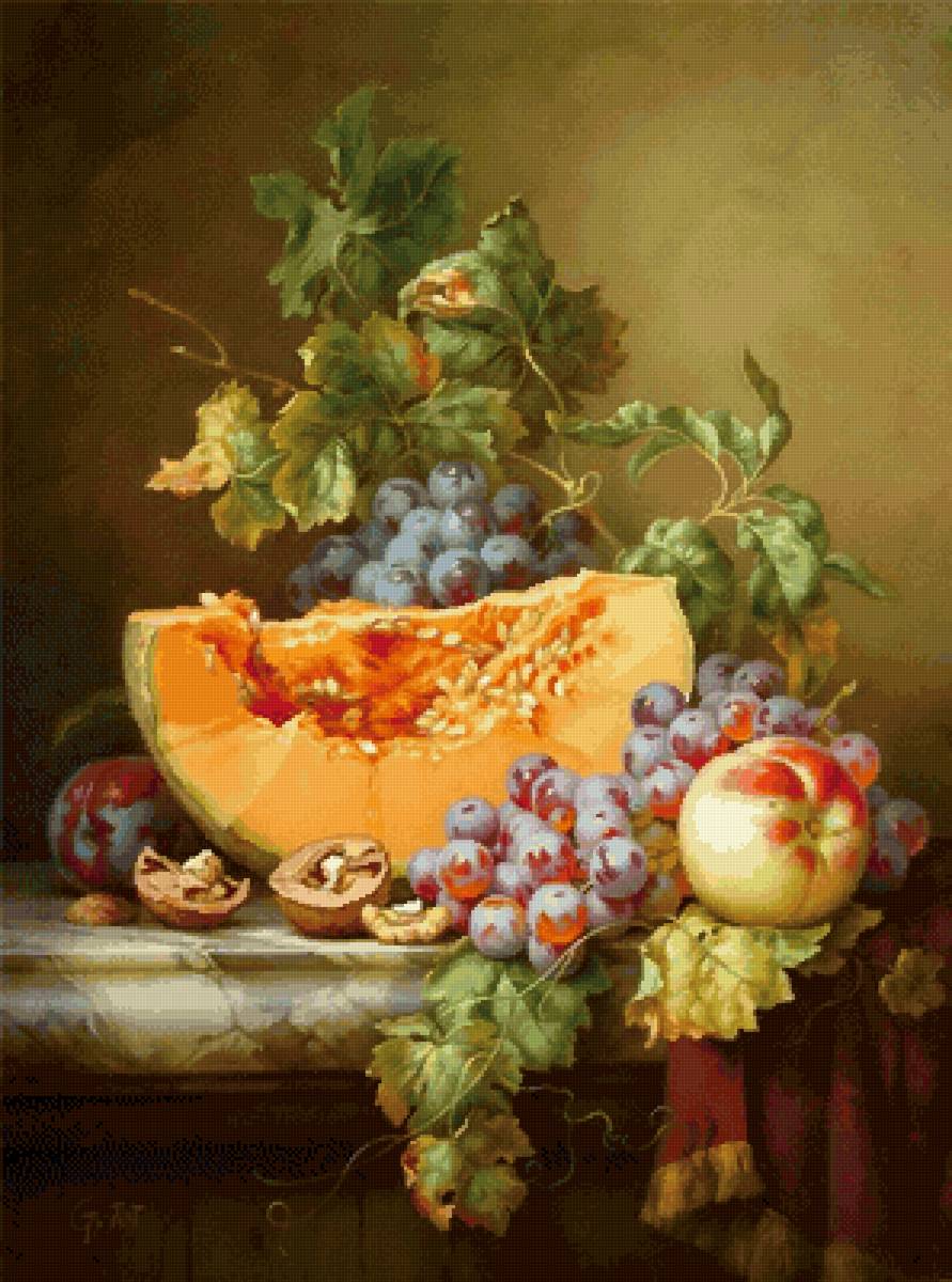 Натюрморт с тыквой и виноградом - предпросмотр