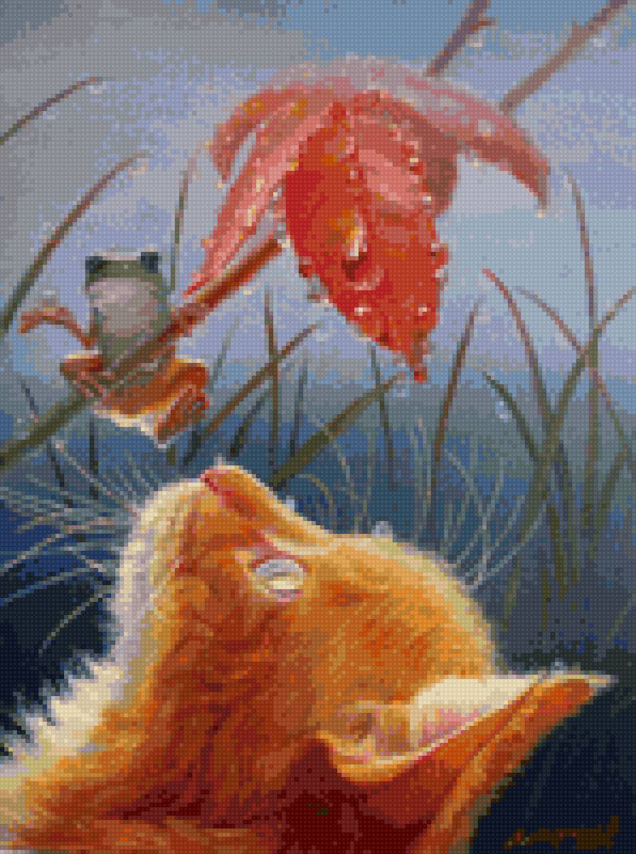 рыжий котейка - лягушка, кот - предпросмотр