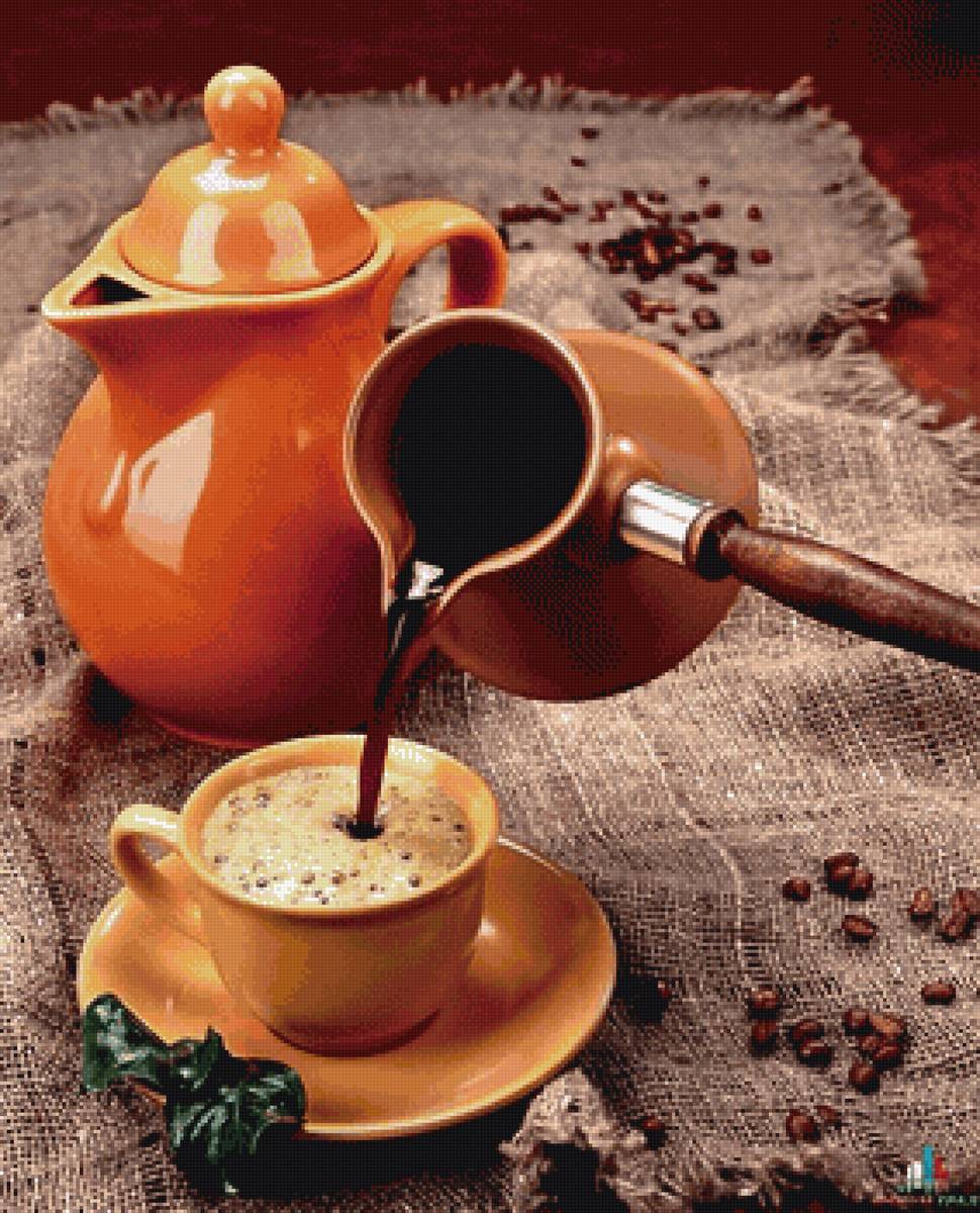 Кофе наливают из турки - натюрморт, кофе, чашка - предпросмотр