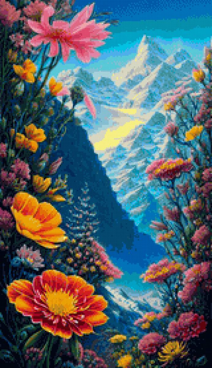 Горные цветы и горы - пейзаж, цветы, горы, желание - предпросмотр