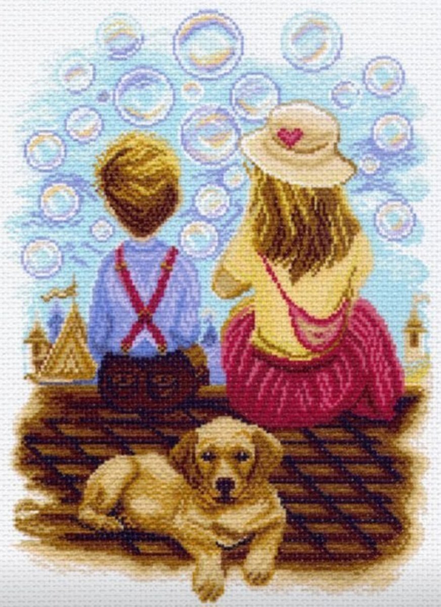 Мыльные пузыри от "Матренин посад" - девочка, собака, мальчик, мыльные пузыри - оригинал