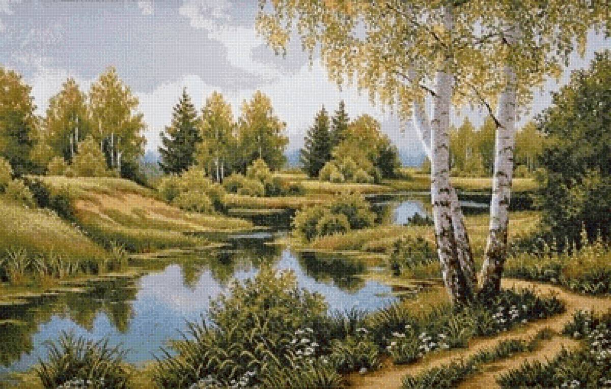 У реки - деревья, река, пейзаж - предпросмотр