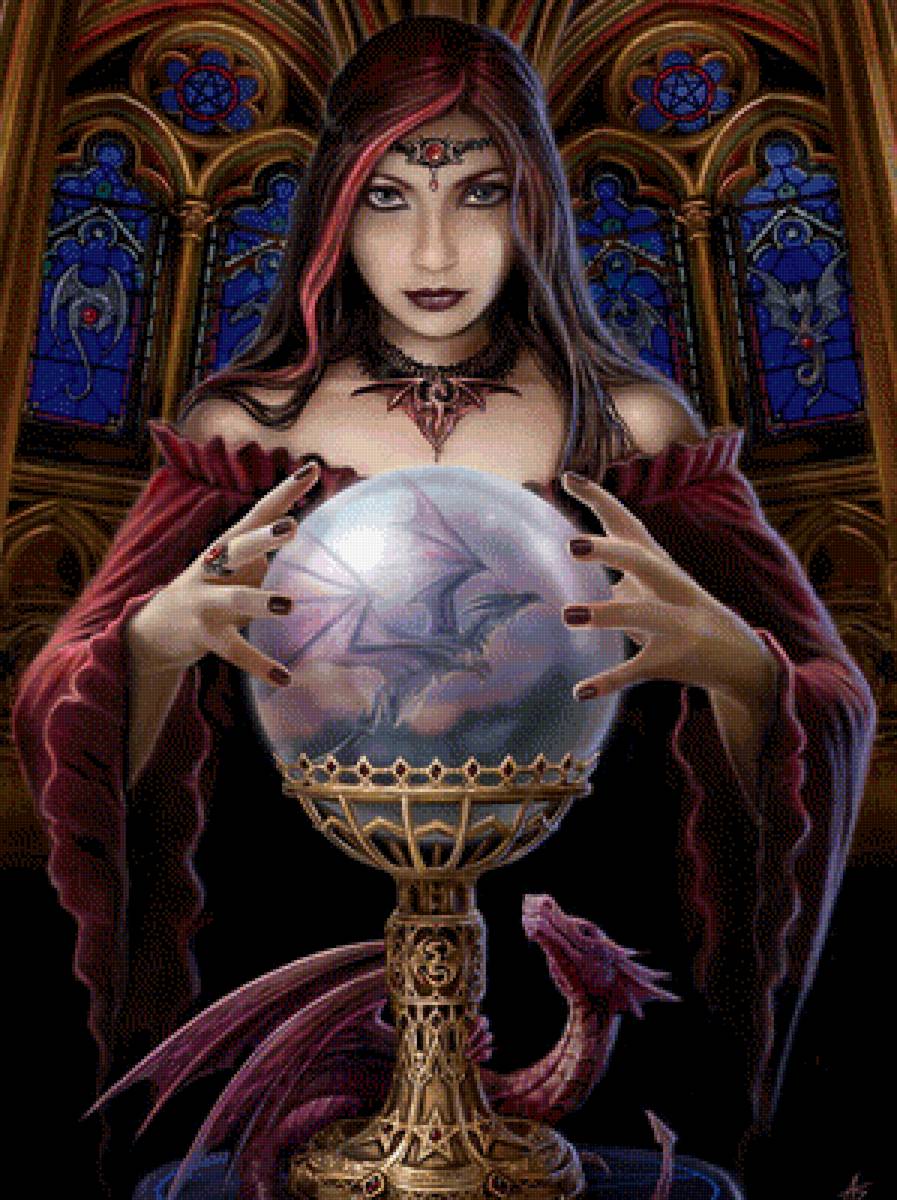 девушка с шаром и дракон - фентази - предпросмотр