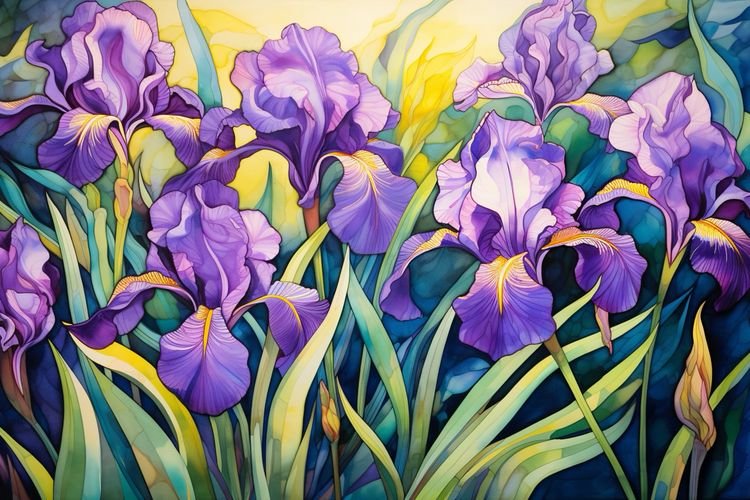 Ирисы - цветы, живопись, ирисы - оригинал
