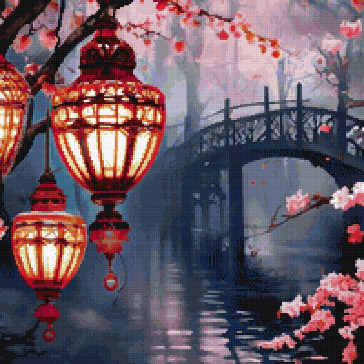 №2709585 - фонарь, мост, цветение, до 240 крестиков - предпросмотр