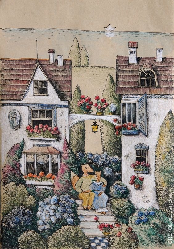 Семейный дом - дом, лиса, семья - оригинал