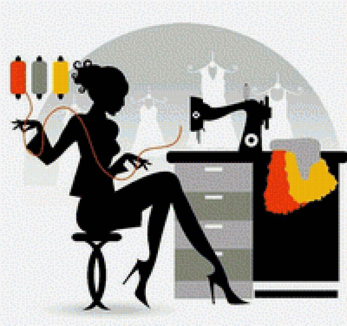 Mujer cosiendo a máquina - предпросмотр