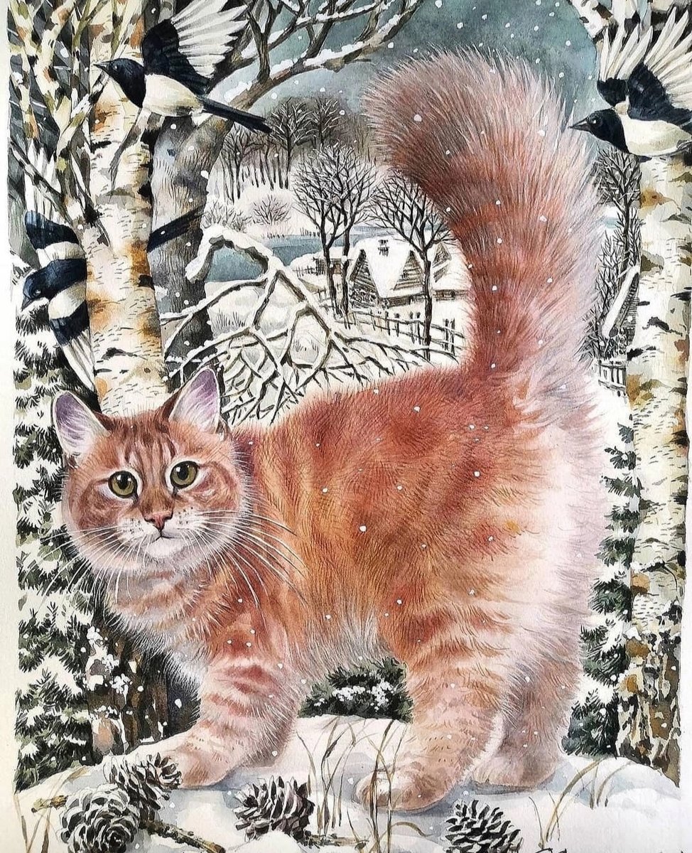 Прогулка рыжего кота - природа, картина, животные, кошки - оригинал
