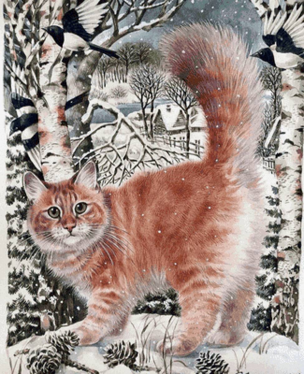 Прогулка рыжего кота - кошки, картина, природа, животные - предпросмотр