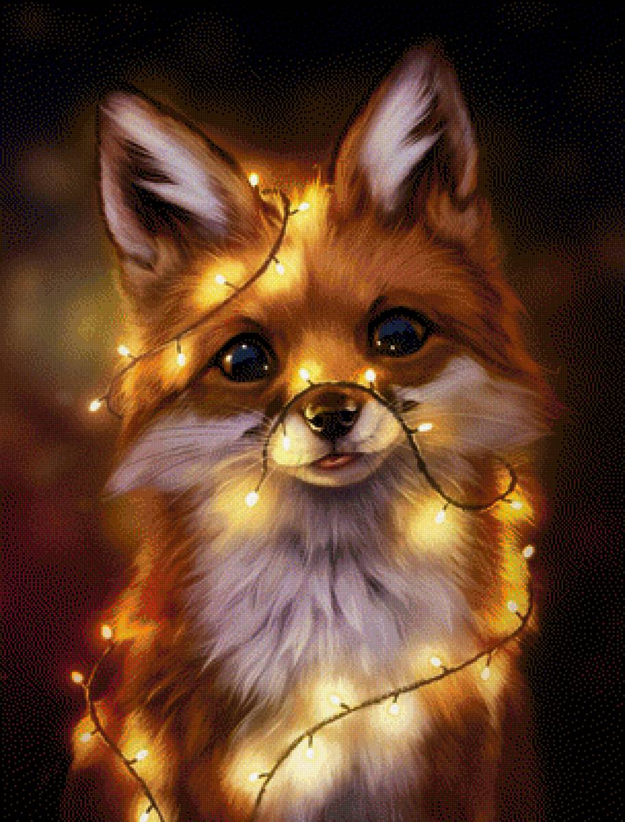 Лиса в гирлянде - лампочки, контраст, лиса, животные, гирлянда - предпросмотр