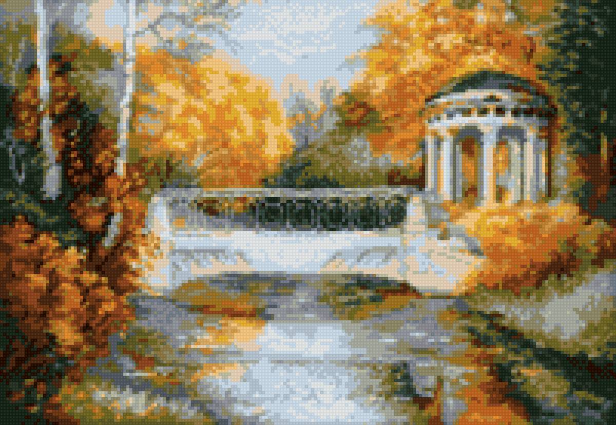 Осенний парк - природа, осень, парк, беседка, пейзаж, вода - предпросмотр