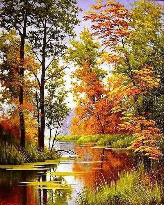 Осень - пейзаж, деревья, осень, живопись - оригинал
