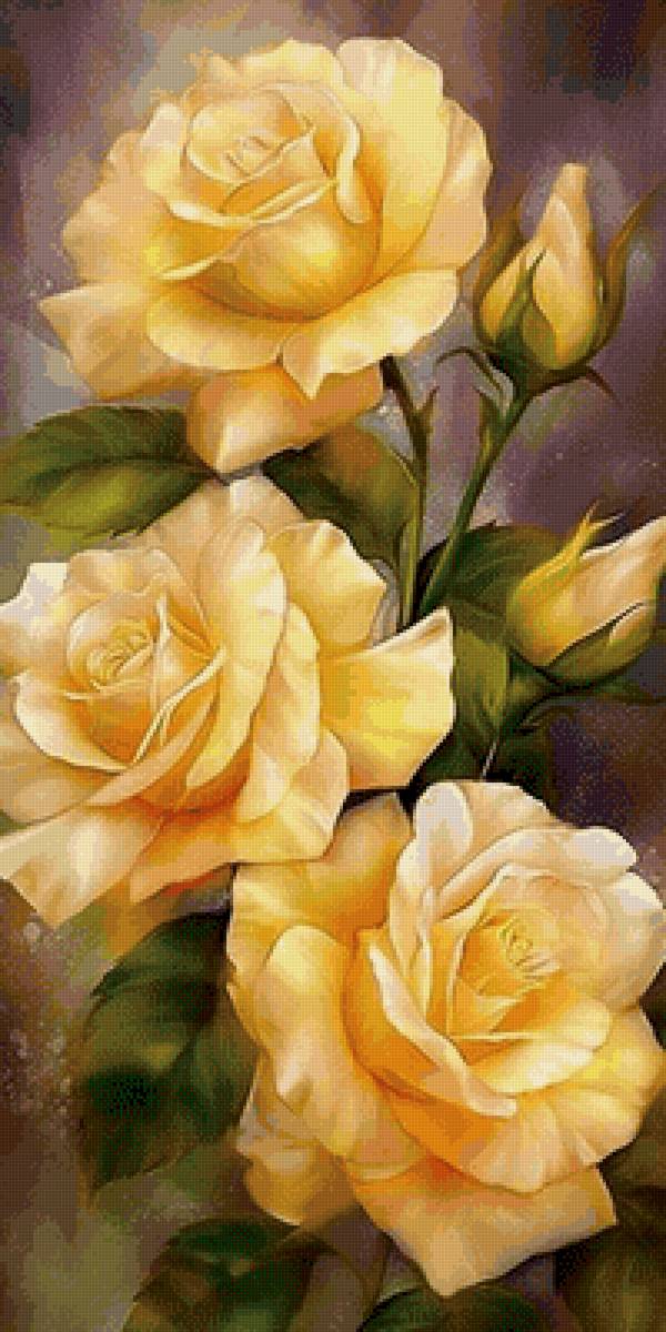Желтые розы - живопись, розы, цветы - предпросмотр