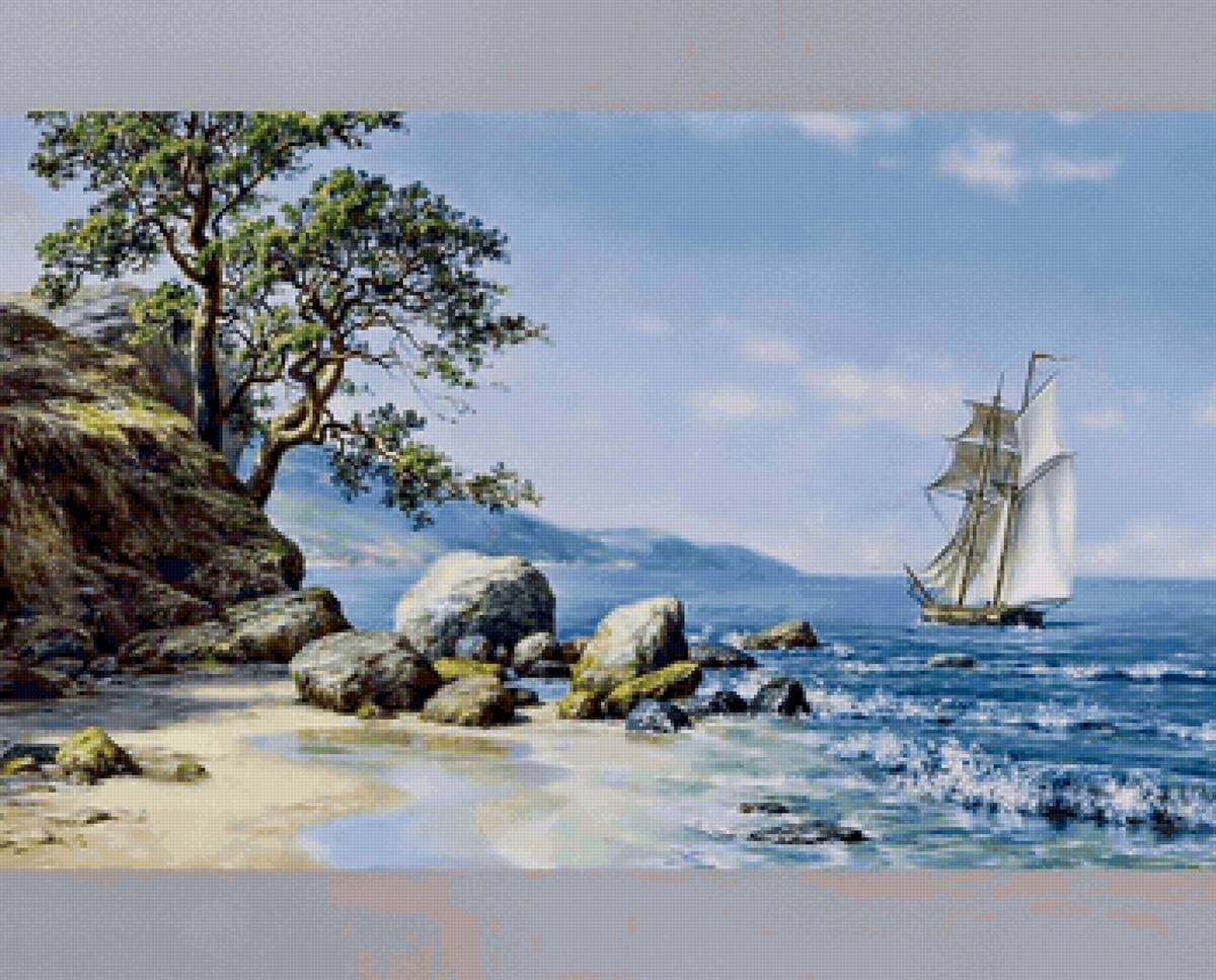 морской пейзаж - пейзаж, корабль, море, природа, парусник - предпросмотр