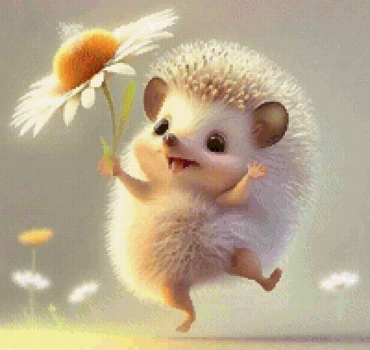 ежик с ромашкой - животные - предпросмотр