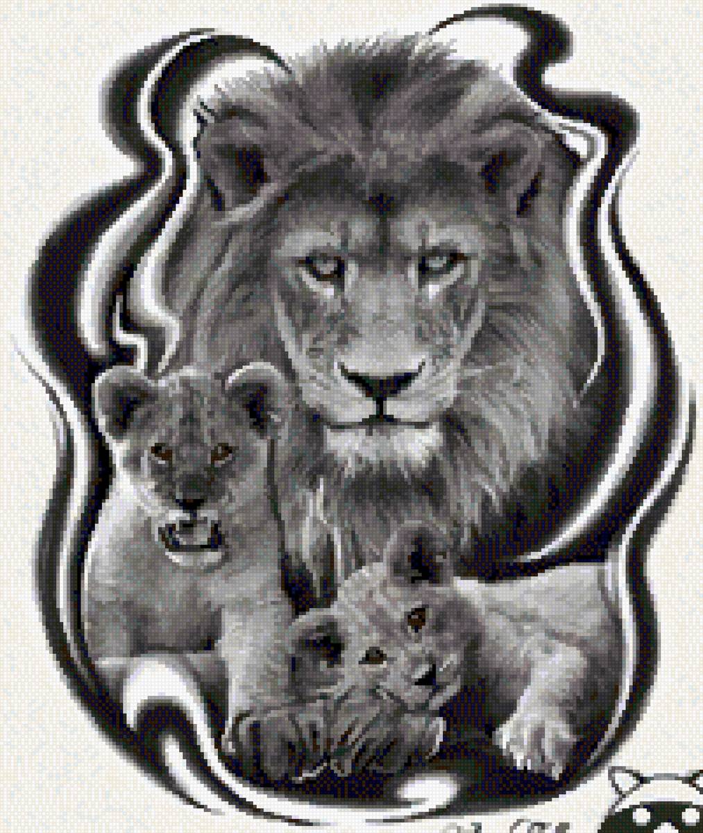 Отец - лев, отец, семья, львята - предпросмотр