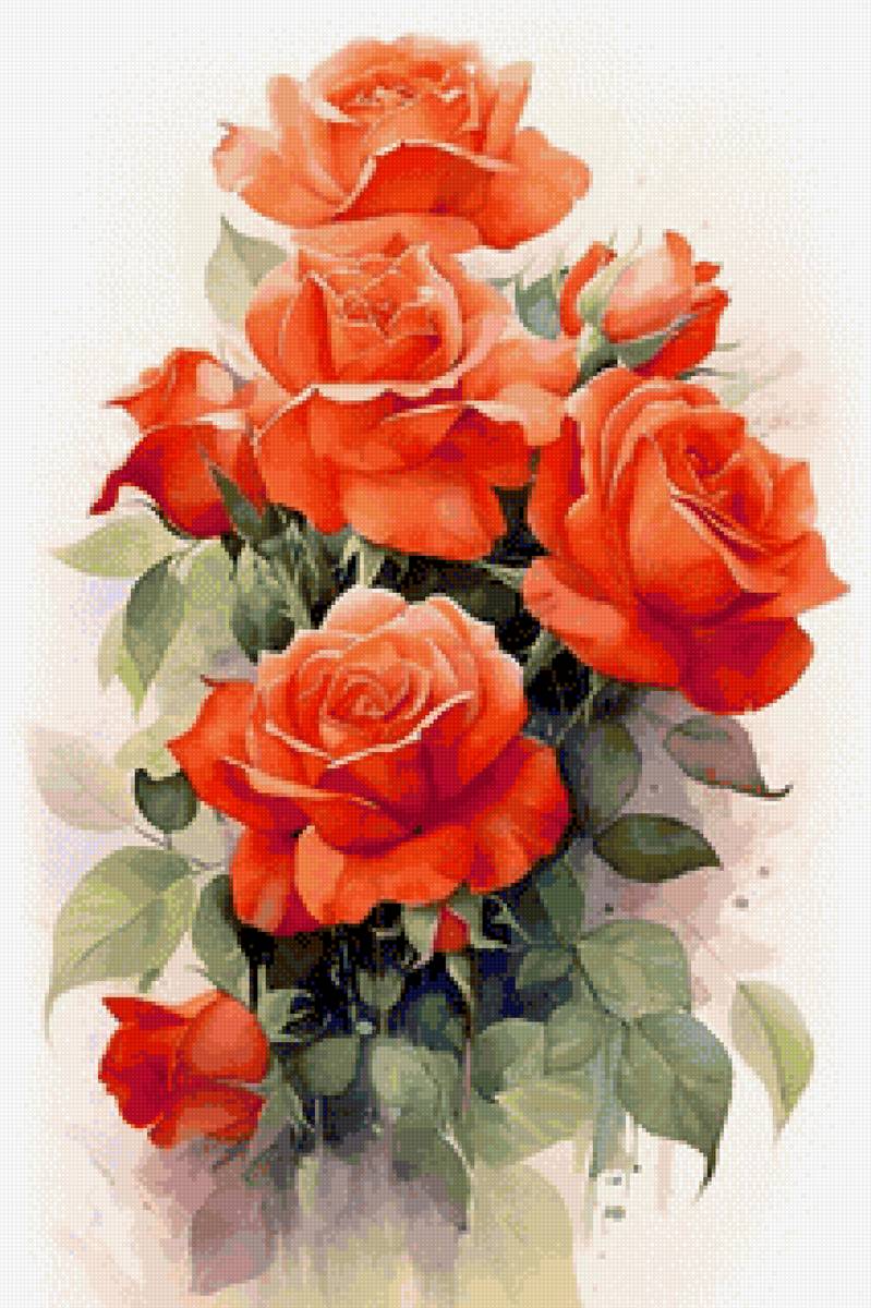 Алые розы - живопись, розы, цветы - предпросмотр