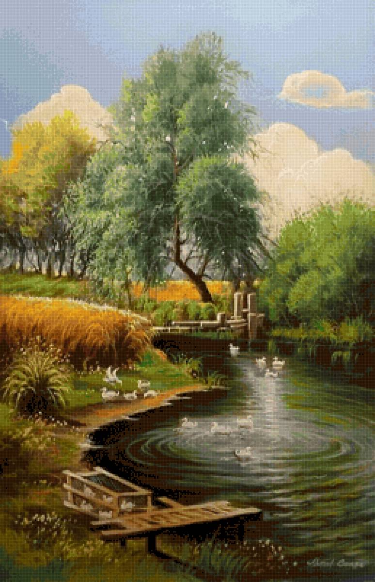 Природа - утки, озеро, деревья - предпросмотр