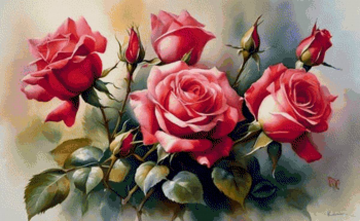 Розы - живопись, цветы, розы - предпросмотр