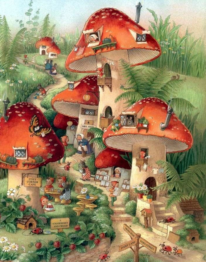 Грибы - сказка, феи, грибы, лес, гном - оригинал