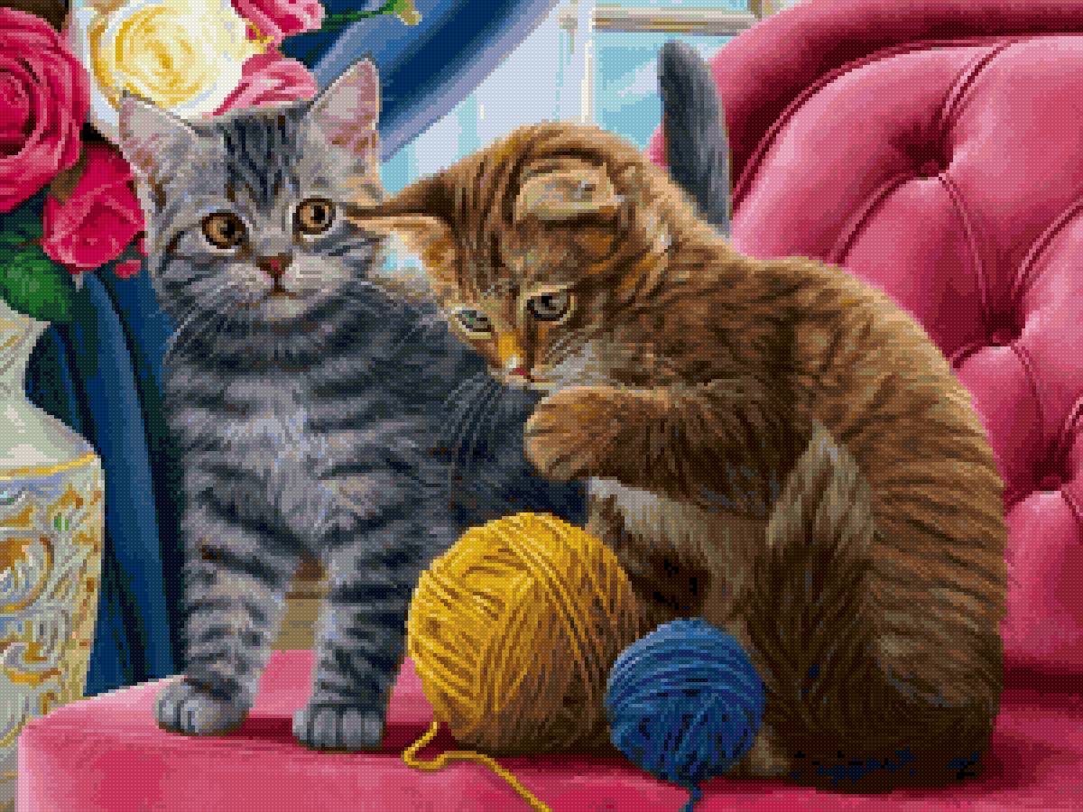 Котята и клубки - котята, рукоделие, натюрморт - предпросмотр