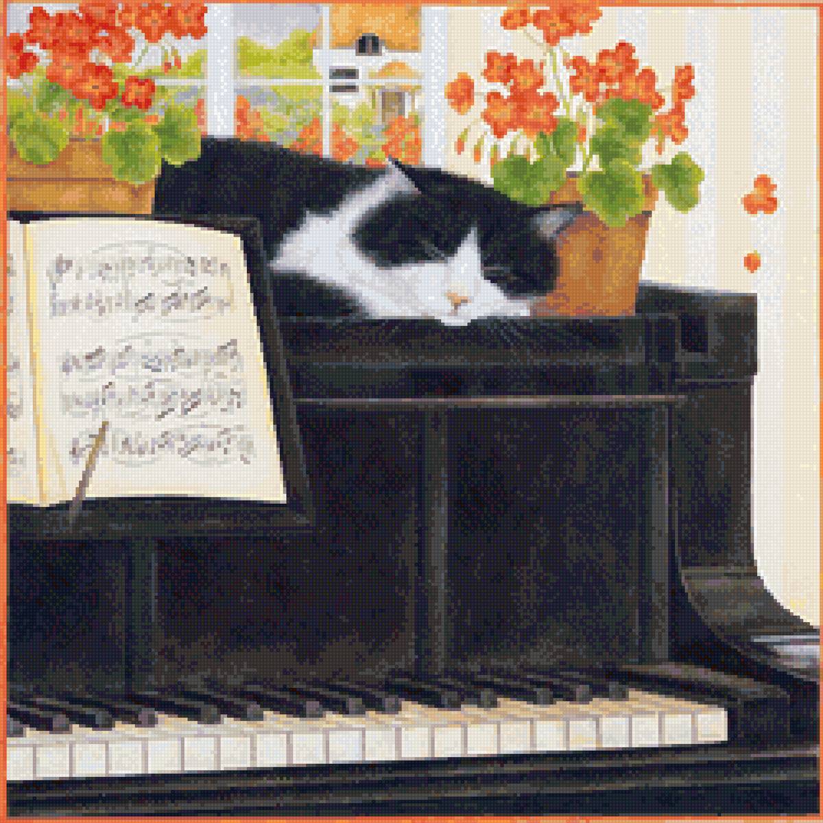 Песня кота на пианино. Художница Энн Мортимер. Котик на рояле. Кот на пианино. Кошка на пианино.