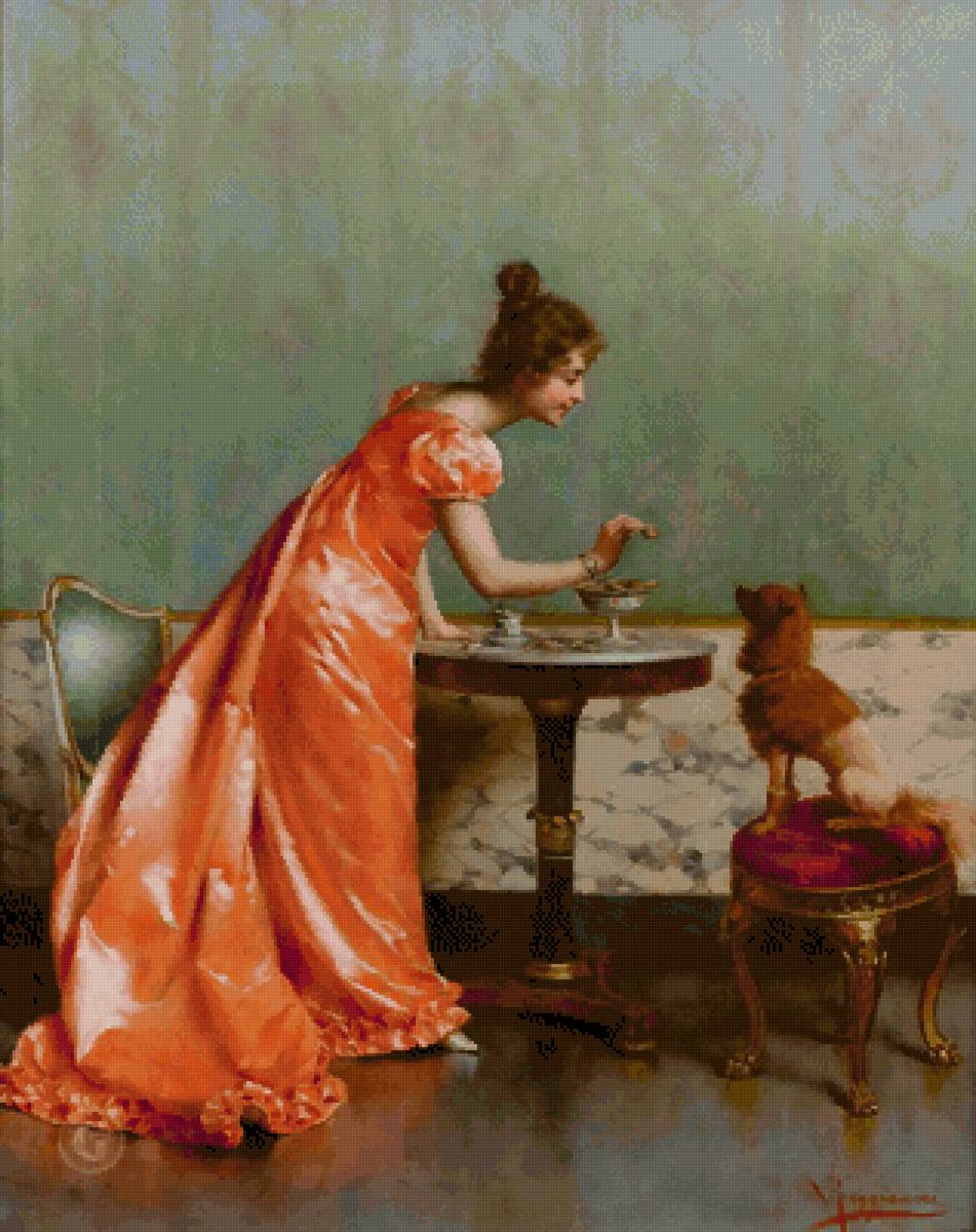 Витторио Реджанини – Безусловный любимец - собака, живопись, картины, женщина, животные, собаки, картина - предпросмотр