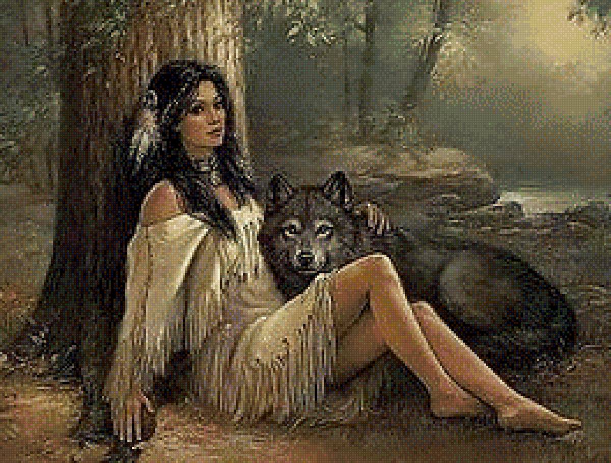 девушка и волк - взгляд, глаза, волк - предпросмотр