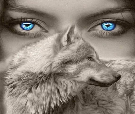 девушка и волк - взгляд, глаза, волк - оригинал