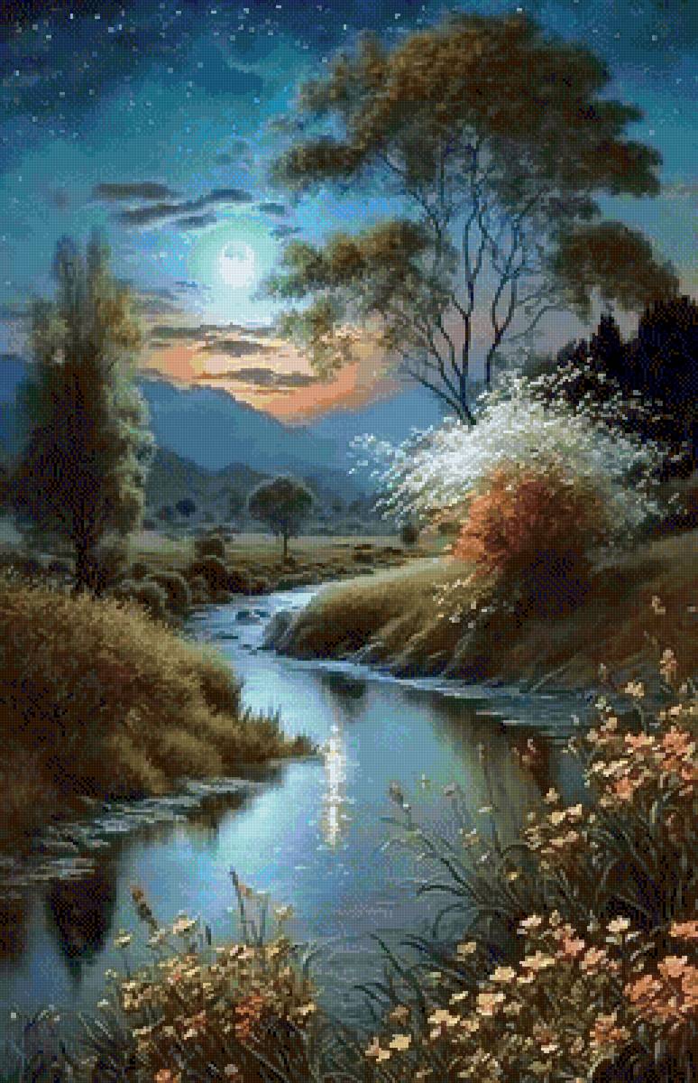 Вечерний пейзаж - закат, лес, пейзаж, природа, река - предпросмотр