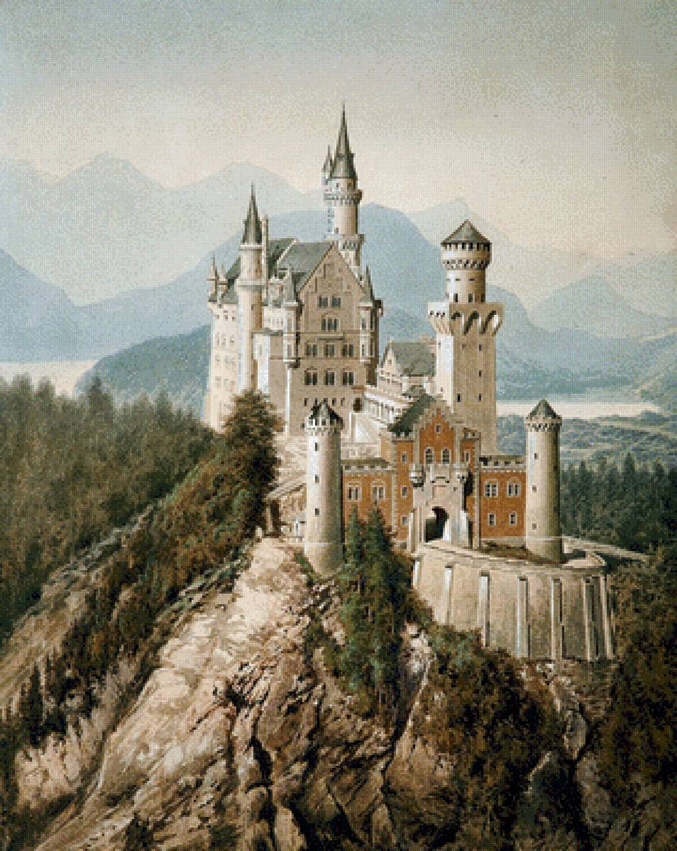 Замок Нойшванштайн. Акварель - художники - предпросмотр