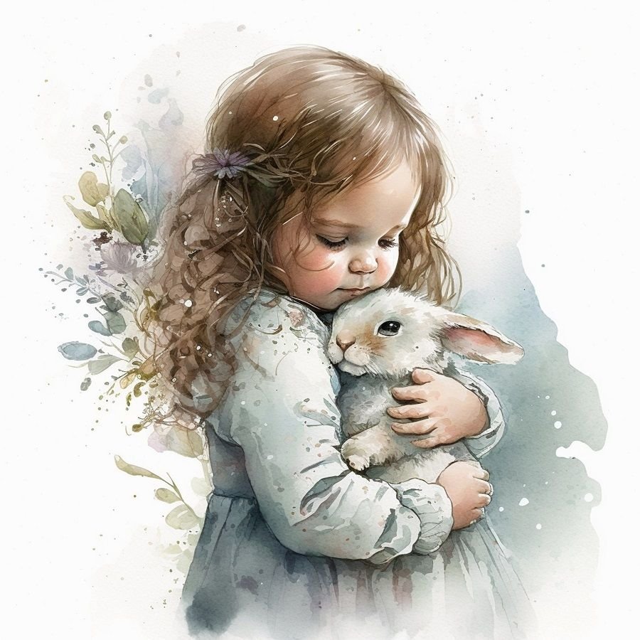 девочка с кроликом - кролик, зайчик, девочка - оригинал