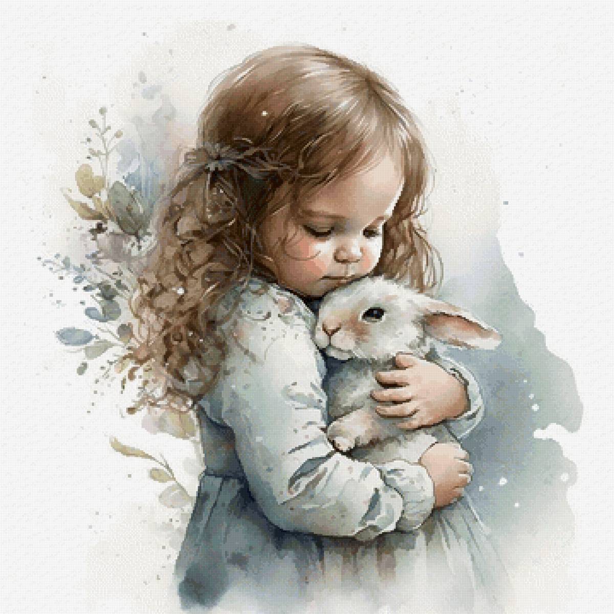 девочка с кроликом - девочка, кролик, зайчик - предпросмотр