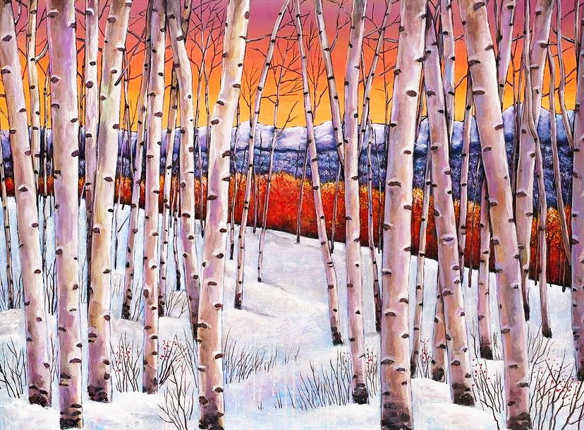 Зимний сон. По кратине Джонатана Харриса - березы, лес, пейзаж, природа, картины, живопись, картина - оригинал