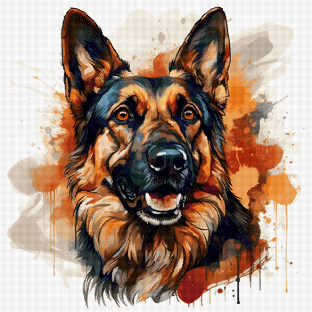 Немецкая овчарка - собака, собаки, овчарка, животные, акварель, немецкая овчарка - предпросмотр
